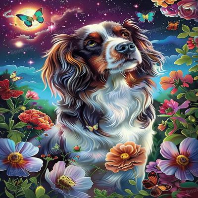 1000 Piece Adult Jigsaw Puzzle - Painted Flower Dog Wooden Rounded Corner Multi-Color Jigsaw Puzzle, Zero Dust Easy Storage, DIY Unique Decorative Gifts for Beginners
