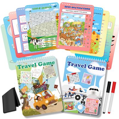 Elfew 2 Pack Reusable Activity Game for Kids Ages 4-8, 8-12,Travel Games Include 56 Different Game,1-2 Players,Toy & Learning Tool for Road Trip Airplane Activity