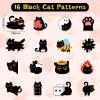 1000Pcs Black Cat Stickers Rolls -16 Patterns Cute Cartoon Cat Stickers, Black Cat Gifts for Adults Kids, Teacher Reward Decals for Water Bottles Laptop Scrapbook view 2