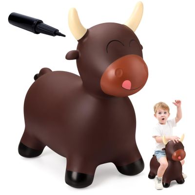EVERICH TOY Bouncy Bull Hopping Toys, Brown Bouncy Horse Animal Hopper Ride-On, Inflatable Bull Riding Toys for Boys Girls, Birthday Gift for 18 Months 2 3 4 5 6 Years Old Toddler