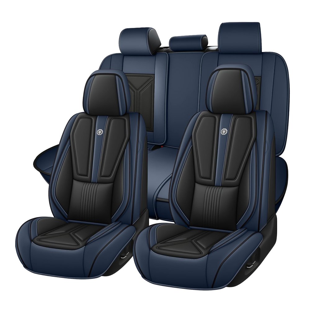 BYXN Car Seat Cover for Nissan Frontier 1998-2026,Driver's Seat Covers,Hard-Wearing Nappa Leather Seat Cover,Non-Slip Leather Seat Covers(Standard 5 Seat/Black&Blue)
