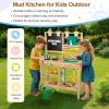 [DREAM BUILDING] Mud Kitchen for Kids Outdoor, Toddler Wooden Pretend Play Kitchen Playset with Sink, Cookware, Stove, Chalkboard, Faucet & Storage Shelves for Backyard Garden Toy Gift for Ages 3+ view 2