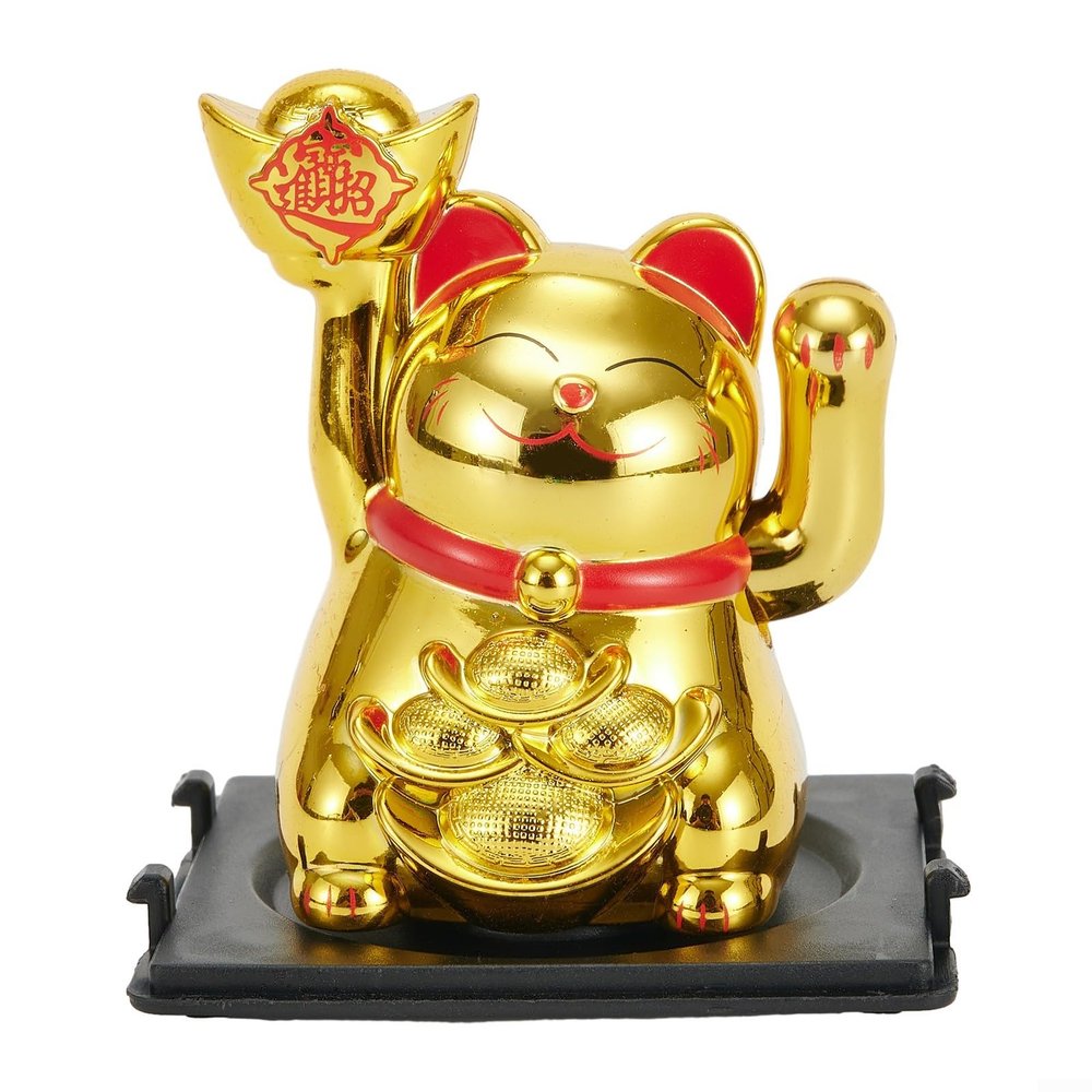 Lucky Fortune Cat, Lucky Cat Waving, Plastic Solar Automatic Waving Lucky Cat Car Ornament, Wealth And Good Luck Symbol(Bright Gold)