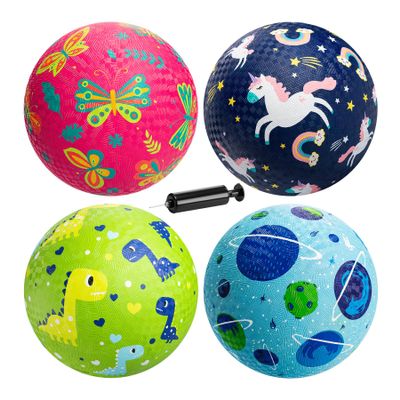 ZOOJOY Pack of 4 Playground Balls, 6" Rubber Bouncy Kickball Set for Toddlers Ages 1-6, Indoor & Outdoor Dodgeball Balls for Kids with 2 Hand Pumps & Gift Boxes  Fun School & Party Toys