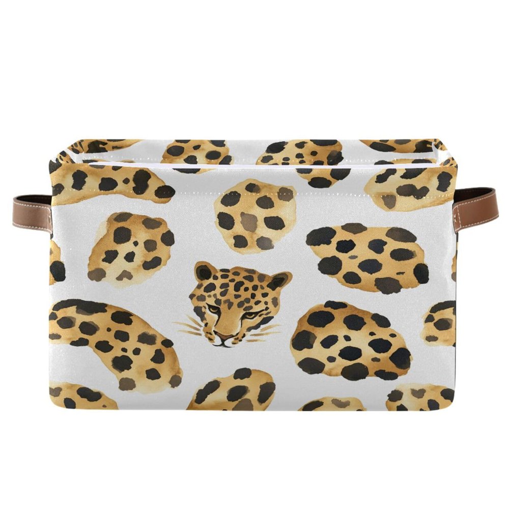 STAYTOP Beautiful Brown Leopard Print Rectangle Storage Basket Collapsible Storage Bins Waterproof Laundry Basket with Handle,Used for Home Closets, Offices, Bedrooms 1PCS