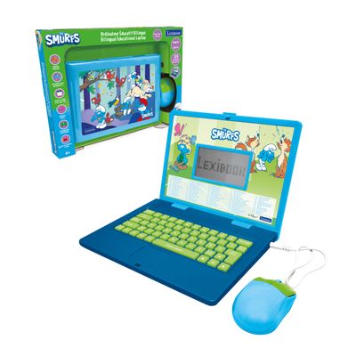 Lexibook, Smurfs, Bilingual French/English Educational Computer, Kids Toy with 124 Language, Writing, Math, Logic, Music and Games, Blue, JC598SFi1