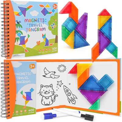 CZTCDP Travel Magnetic Tangram Puzzle - 3D Building Blocks for Road & Plane Travel STEM Toy with 360 Shape Dissection Puzzles & Brain Teasers, Educational IQ Gift for Kids & Adults