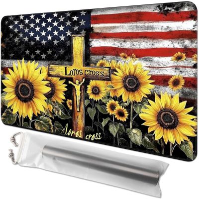 Card Game Playmat for MTG & TCG, 24x14 inch Non-Slip Magic Playmat, Durable Rubber Surface, Ideal for Card Games & Board Games, Portable with Storage Bag, American Flag