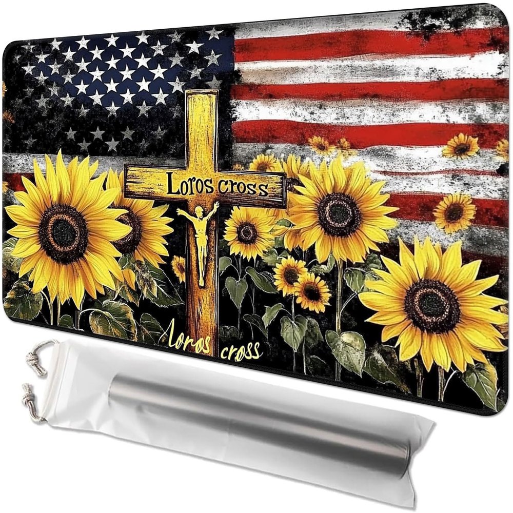 Card Game Playmat for MTG & TCG, 24x14 inch Non-Slip Magic Playmat, Durable Rubber Surface, Ideal for Card Games & Board Games, Portable with Storage Bag, American Flag