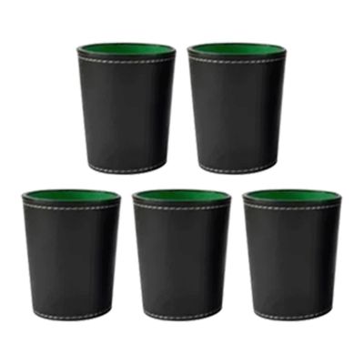 5Pcs PU Leather Dice Cup Set with 20 Dot Dices Exquisite Hand Feeling Black Shaking Box for Bar Home