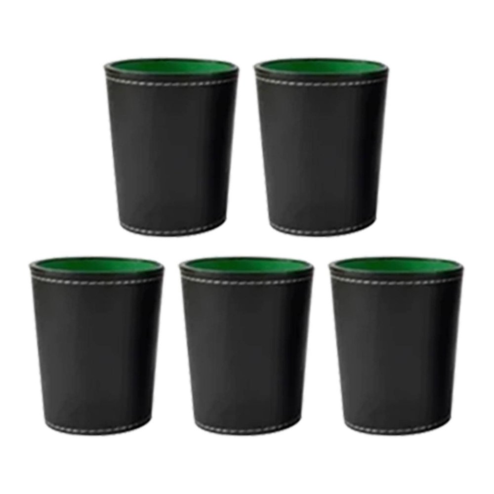 5Pcs PU Leather Dice Cup Set with 20 Dot Dices Exquisite Hand Feeling Black Shaking Box for Bar Home