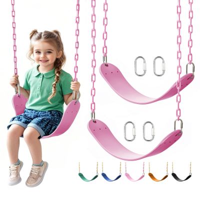 2 Pack Heavy Duty Swing Seats with 66" Rust-Resistant Chains, Swing Set Accessories Replacement with Quick Links, Kids Swings Supports 330 lbs for Outdoor Playground Trees, Pink