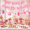 21st Birthday Decorations for Her, Pink Glitter Happy 21st Birthday Banner Champagne Wine Bottle Rip Fake ID Sign for Girls 21 Years Old Party Supplies view 2