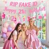21st Birthday Decorations for Her, Pink Glitter Happy 21st Birthday Banner Champagne Wine Bottle Rip Fake ID Sign for Girls 21 Years Old Party Supplies view 4