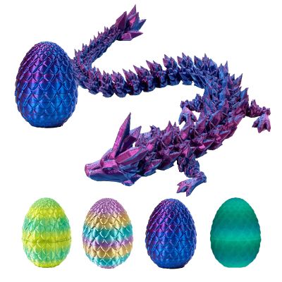 3D Printed Dragon Egg with Articulated Dragon Inside, Fidget Toys for Adults Stress Relief, Unique Dragon Figurine Toys Birthdays Kids Valentines Day Gifts for School (Laser Violet)
