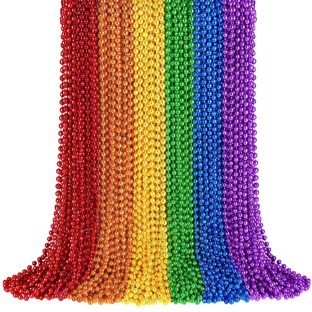 100PCS Pride Beads Necklaces Bulk, 33" 7mm Pride Beads Stuff, LGBTQ Metallic Rainbow Beaded Necklace, Pride Accessories for Women Men Parade Throw, Gay Lesbian Pride Month Party Favors (6 Colors)