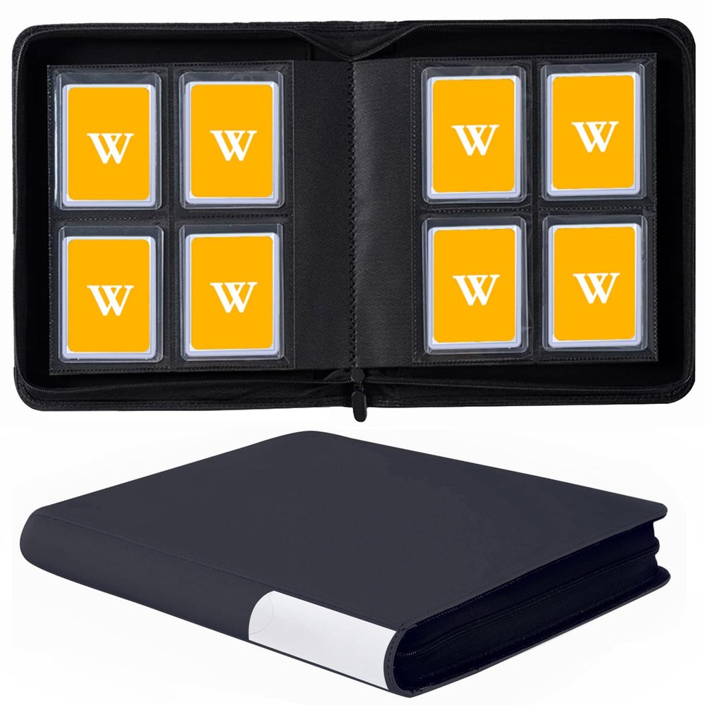 128Pockets Toploader Binder Holds Top Loaders, 4-Pocket Top Loaders Binder Album, Toploader Card Binder for 3" x 4" Rigid Card Holders, Ringless Toploader Storage Folder (Black)