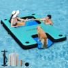 CALOBANA 10ft x 6ft Inflatable Floating Dock with Mesh, Lake Floats with Boat Ramp Tanning Pool Lounger Water Hammocks for Family Party Pool Sea River Dock Boat, Mint Green & Blue view 1