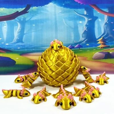 10pcs 3D Printed Axolotl with Eggs, Articulated Gold Fidget Axolotl, Tiny Mini Animal Gift Idea, Birthday Party Decorations, MA001-GOLD-GE