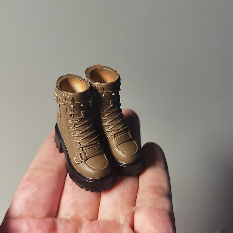 1/12 Scale Female Figure Shoes Martin Boots Model for 6-inches Action Figure Body Doll, 1/12 Action Figure Female Punk Biker Short Boots Thick Bottom Shoes Match Accessory (Coffee)