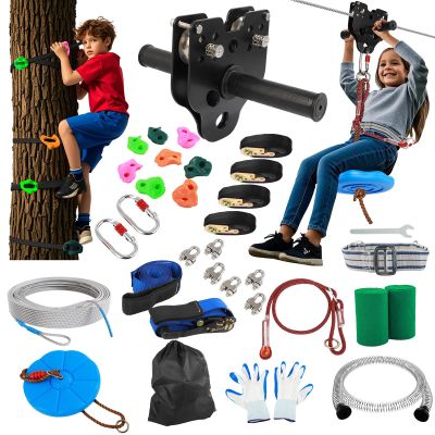Dollate 180FT Zipline for Backyard Kids and Adults: Up to 400 lbs, Quick Tighten Zip Lines with Updated Removable Design Trolley,Seat,Spring Brake,Heavy Duty Ratchet Straps