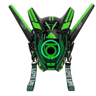 funnyndiy Punk Mask Cosplay for Men, Future Punk Tech Mask with LED Lights & Braids, Cosplay Prop for Parties & Festivals, Green