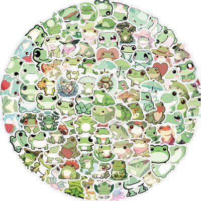 100 Pcs Cute Frog Stickers, Funny Cartoon Aesthetic Decals for Teens Adult, Bulk Waterproof Stickers for Water Bottle Laptop Scrapbook,Journal and Cards,Frog Party Favors (Green)