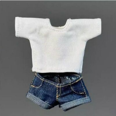 1/12 Female Soldier Clothes T-Shirt Denim Shorts Model for 6'' Figma (B T-Shirt+Shorts)