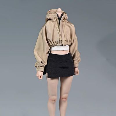 1/6 Scale Female Clothes Short Jacket with Hat & Skirt Clothing Model for 12-inches Action Figure Body, Fashional Short Coat 1/6 Girl Clothing Costume Outfit (Black Short Skirt)
