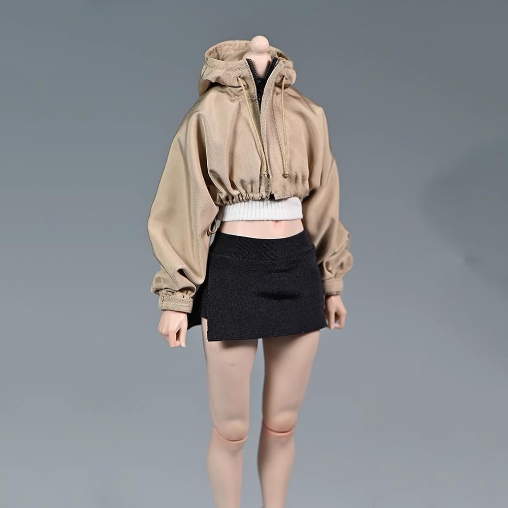 1/6 Scale Female Clothes Short Jacket with Hat & Skirt Clothing Model for 12-inches Action Figure Body, Fashional Short Coat 1/6 Girl Clothing Costume Outfit (Black Short Skirt)