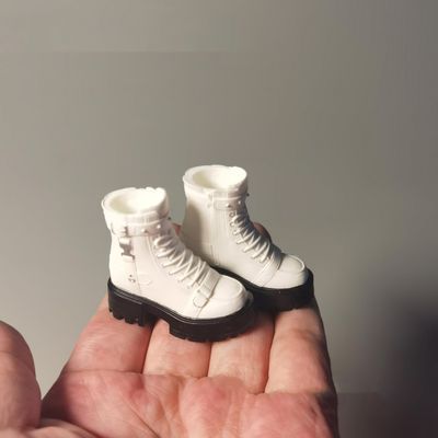 1/12 Scale Female Figure Shoes Martin Boots Model for 6-inches Action Figure Body Doll, 1/12 Action Figure Female Punk Biker Short Boots Thick Bottom Shoes Match Accessory (White)