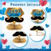 12 Pcs Father's Day Party Decorations Honeycomb Table Centerpieces Double Sided Blue Gold Ties Beards Leather Shoes Happy Father's Day Table Topper Decoration for Party Favors Photo Backdrop view 3