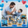 12 Pcs Father's Day Party Decorations Honeycomb Table Centerpieces Double Sided Blue Gold Ties Beards Leather Shoes Happy Father's Day Table Topper Decoration for Party Favors Photo Backdrop view 4