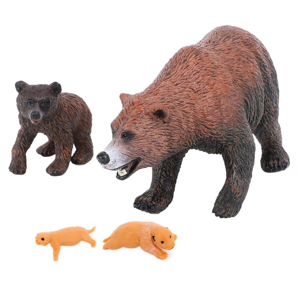 4 Pieces Brown Bear Model Set PVC Realistic Bear Figure Animal Life Cycle Model Education Entertainment