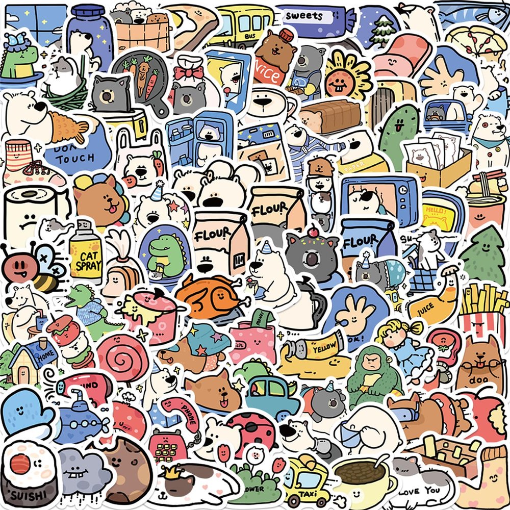 100 Pcs Cute Animal Small Stickers, Funny Cartoon Animal Hostel Aesthetic Decals for Teens Adult, Bulk Vinyl Waterproof Stickers for Water Bottle Laptop Scrapbook Skateboard,Journal,Guitar (Colourful)