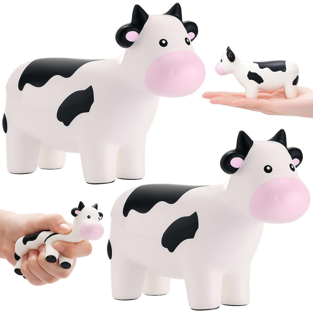 Hungdao 2 Pcs Cow Stress Toys PU Foam Cow Stress Balls for Kids Squeeze Sensory Toys Funny Appreciation Gift for Anxiety Relief Classroom Prize Fidget Party Favor Adults Cute Office Desk Accessory