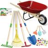 Qtioucp Kids Wheelbarrow Set with Gardening Tools Outdoor Backyard Garden Play for Toddlers Boys Girls 3-8, with Shovel, Rake, Leaf Rake, Easter Birthday Gifts (Red Garden Set) view 1