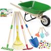 Qtioucp Kids Wheelbarrow Set with Gardening Tools Outdoor Backyard Garden Play for Toddlers Boys Girls 3-8, with Shovel, Rake, Leaf Rake, Easter Birthday Gifts (Green Garden Set) view 1