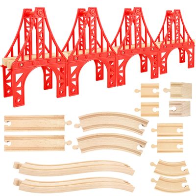 18 Pcs Wooden Train Suspension Bridges Wooden Tracks Accessories Crossing Track Bridge Support Compatible with All Major Brands for Boys Girls