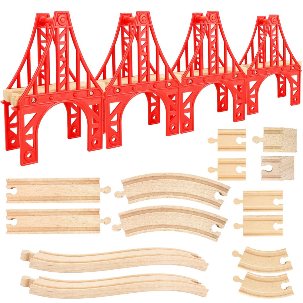 18 Pcs Wooden Train Suspension Bridges Wooden Tracks Accessories Crossing Track Bridge Support Compatible with All Major Brands for Boys Girls