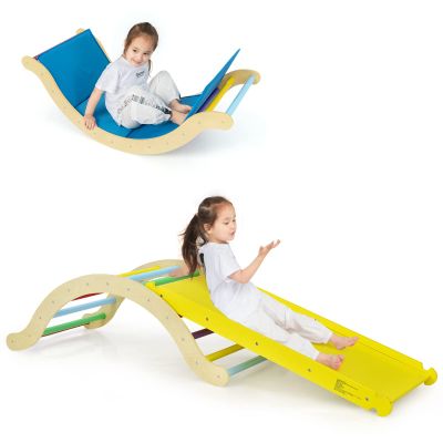 GLACER Wooden Climber Arch Toys for Toddlers, Montessori Climbing Set with Reversible Ramp/Padding, Indoor & Outdoor Climbing Ladder Set for Boys and Girls (Multicolor)