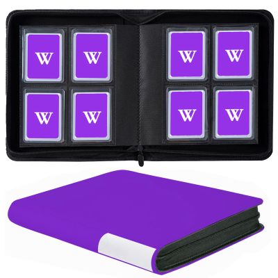 128Pockets Toploader Binder Holds Top Loaders, 4-Pocket Top Loaders Binder Album, Toploader Card Binder for 3" x 4" Rigid Card Holders, Ringless Toploader Storage Folder (Purple)