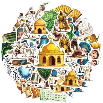 100Pcs Cartoon Islamic Stickers, Waterproof Islamic Sticker for Water Bottle Laptop Phone Cases Planner Skateboard Luggage Helmet Party Favor Decor, Ideal for Adults Teens Teacher Rewards C1712