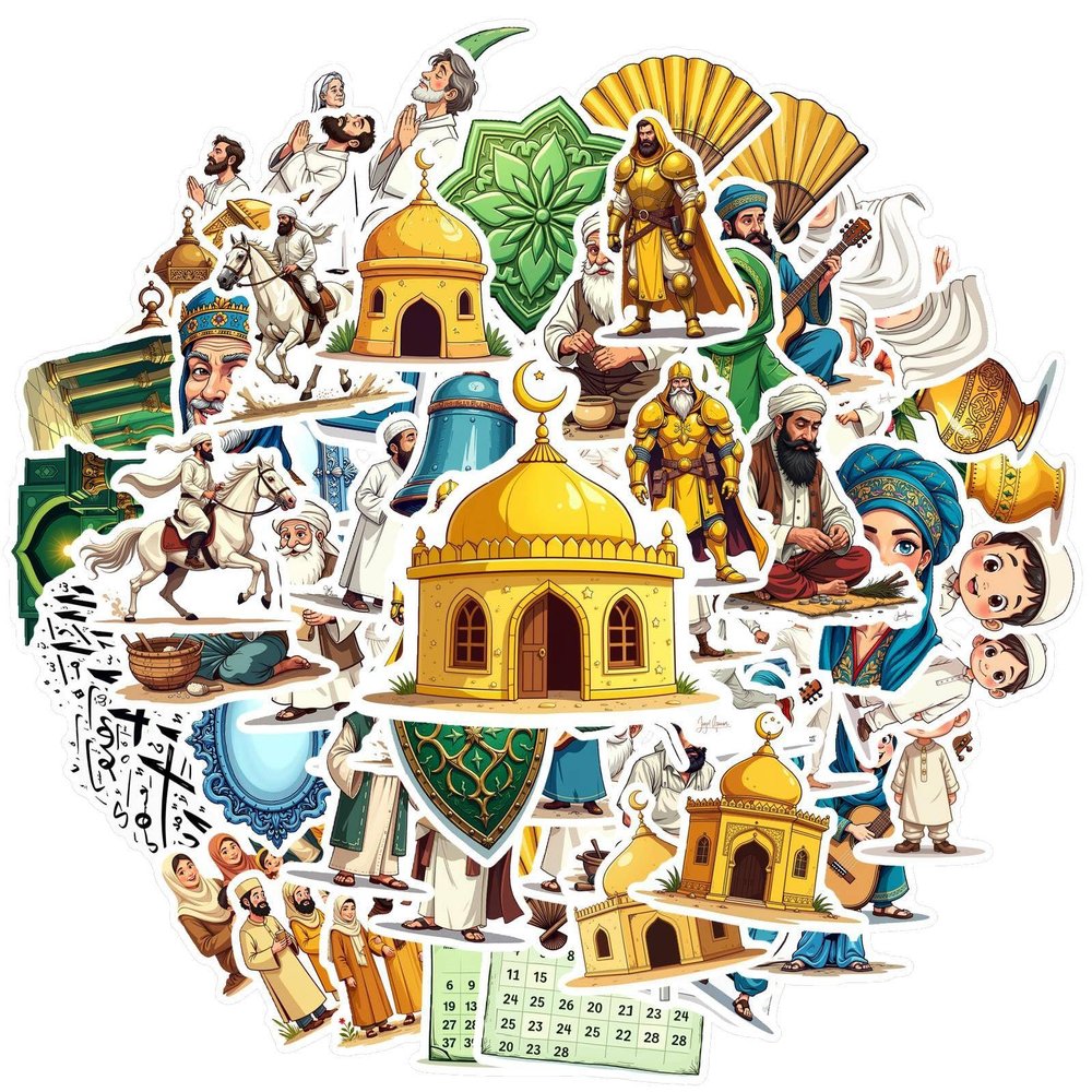 100Pcs Cartoon Islamic Stickers, Waterproof Islamic Sticker for Water Bottle Laptop Phone Cases Planner Skateboard Luggage Helmet Party Favor Decor, Ideal for Adults Teens Teacher Rewards C1712