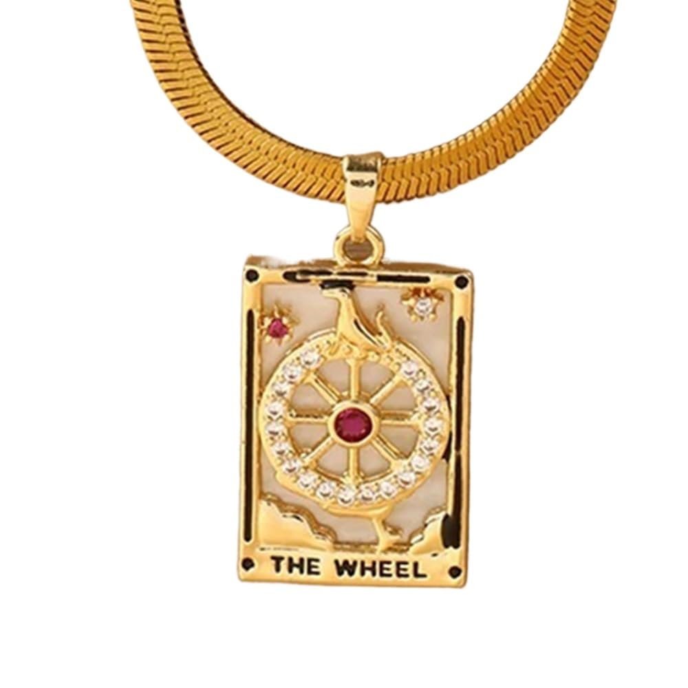 DYFUHO Tarot Card The Wheel of Fortune Major Arcana Tarot,Miraculous Medallion Amulet Talisman Tarot Necklace