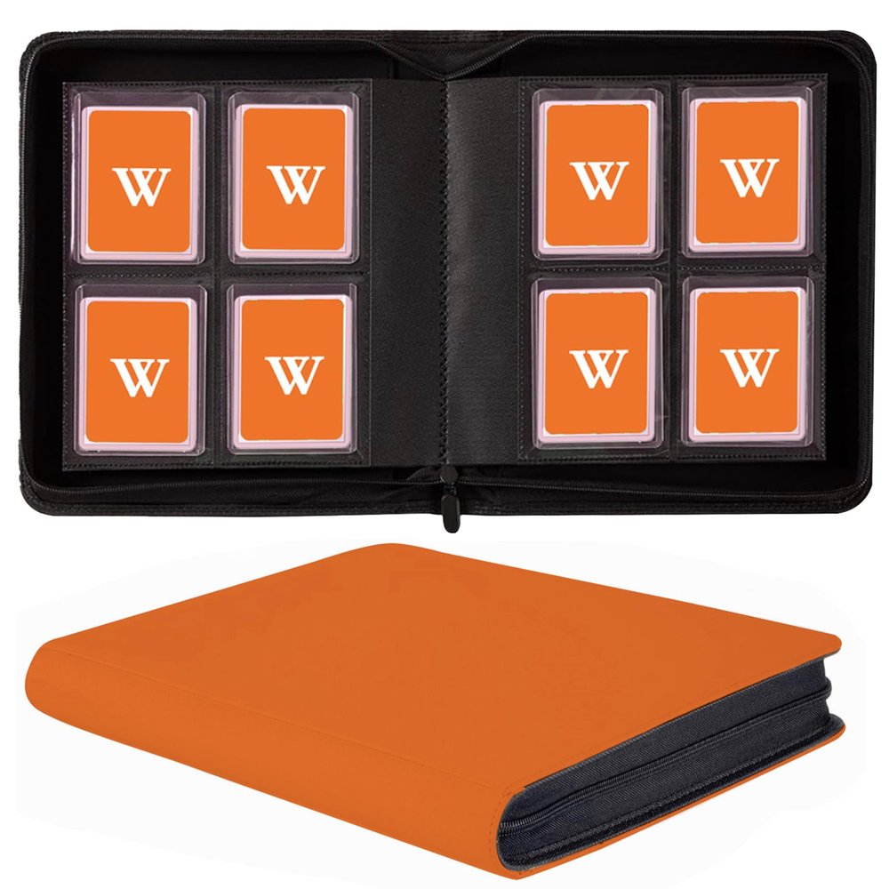 128 Pockets Toploader Binder Holds Top Loaders, 4-Pocket Top Loaders Binder Album, Toploader Card Binder for 3" x 4" Rigid Card Holders, Ringless Toploader Storage Folder (Orange)
