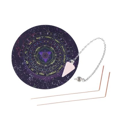GOLOVENLD Witchcrafts Wiccan Supply Metal Dowsing Rod Set Divination Mat Carves Divination Tool for Spiritual Guidance
