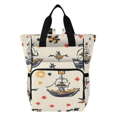 GUIJI Ship's Pattern Diaper Bag Backpack, Large Capacity Diaper Bag Multifunctional Baby Bag for Mommy Travel Backpack