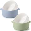 Domensi 2 Sets Kids Porcelain Bowls with Removable Silicone Sleeve 2-in-1 Porcelain Toddler Bowls Microwave Dishwasher Safe Cereal Snack Soup Dishes for Baby Children Feeding Supplies (Green Blue) view 1
