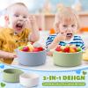 Domensi 2 Sets Kids Porcelain Bowls with Removable Silicone Sleeve 2-in-1 Porcelain Toddler Bowls Microwave Dishwasher Safe Cereal Snack Soup Dishes for Baby Children Feeding Supplies (Green Blue) view 4